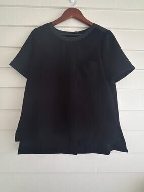 Vintage Look Black Silk Trim Shift Blouse Mod Minimalist Chanel Jackie O Top